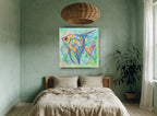 Patterned Angelfish Pop coastal canvas print on the wall of a bedroom
