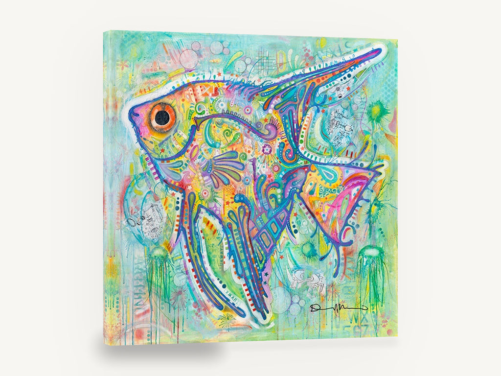 Patterned Angelfish Pop, colourful angelfish pop art, coastal canvas wall art print ready to hang
