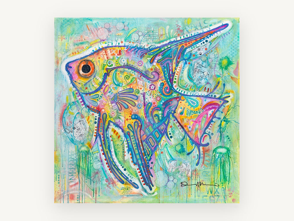 Patterned Angelfish Pop, coastal canvas wall art print, front view