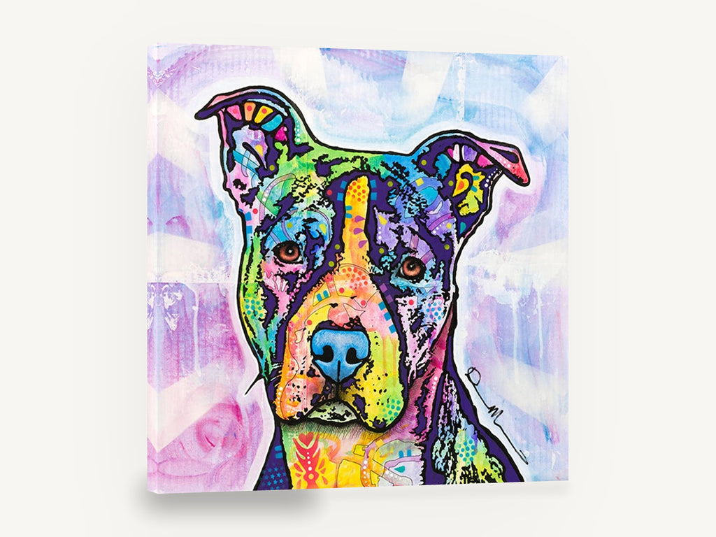 Rainbow Pit Bull Portrait, colourful pop art pit bull portrait, animal canvas wall art print ready to hang