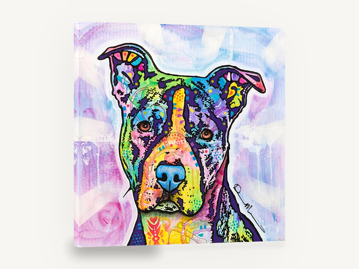 Rainbow Pit Bull Portrait, colourful pop art pit bull portrait, animal canvas wall art print ready to hang