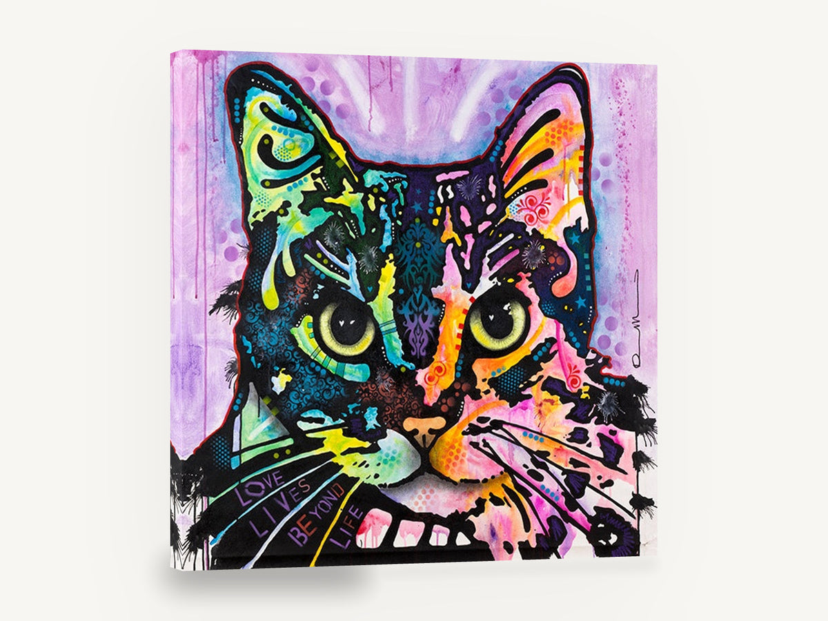 Neon Patchwork Tabby, colourful pop art cat portrait, animal canvas wall art print ready to hang