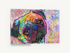 Rainbow Pug Gaze, colourful pug pop art portrait, animal canvas wall art print ready to hang
