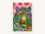 Rainbow Tiger Burst, colourful pop art tiger illustration, animal canvas wall art print, front view