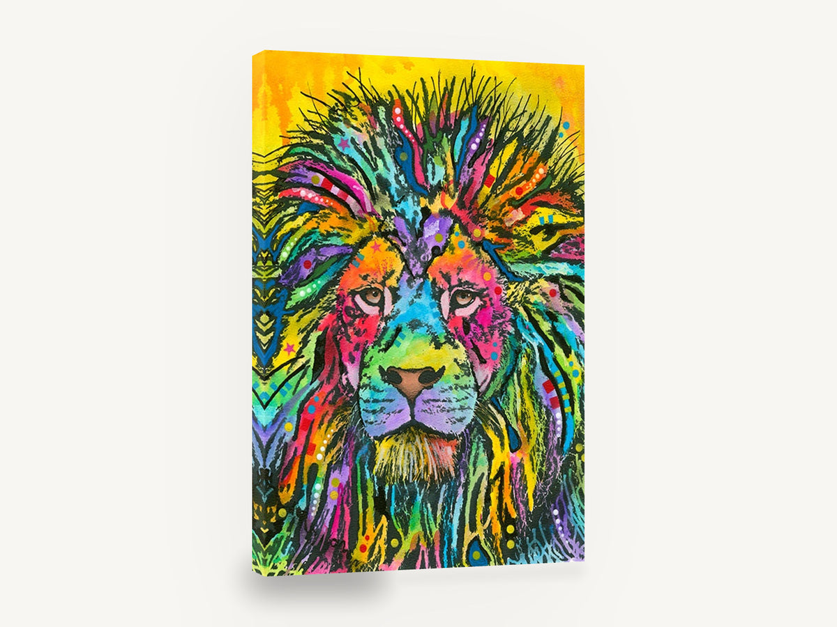 Rainbow Mane Lion, colourful pop art lion portrait, animal canvas wall art print ready to hang