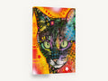 Neon Stare Cat, colourful pop art cat portrait, animal canvas wall art print ready to hang