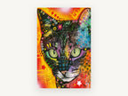 Neon Stare Cat, colourful pop art cat portrait, animal canvas wall art print, front view