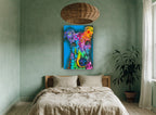 Rainbow Greyhound Gaze animal canvas print on the wall of a bedroom