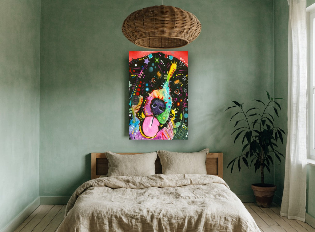 Rainbow Snout Pup animal canvas print on the wall of a bedroom