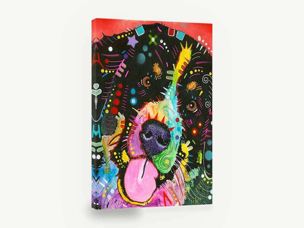 Rainbow Snout Pup, colourful pop art dog portrait, animal canvas wall art print ready to hang