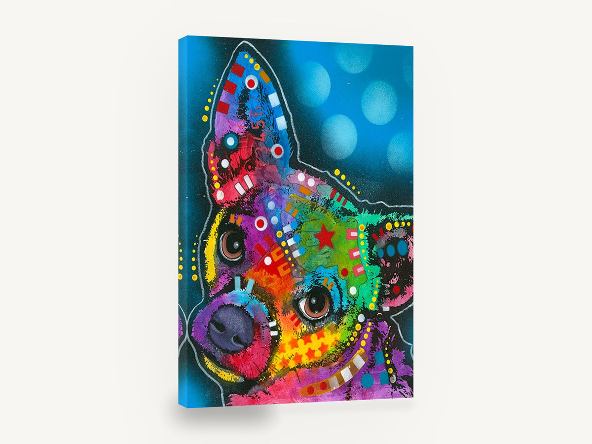 Rainbow Chihuahua Pop, colourful chihuahua pop art portrait, animal canvas wall art print ready to hang