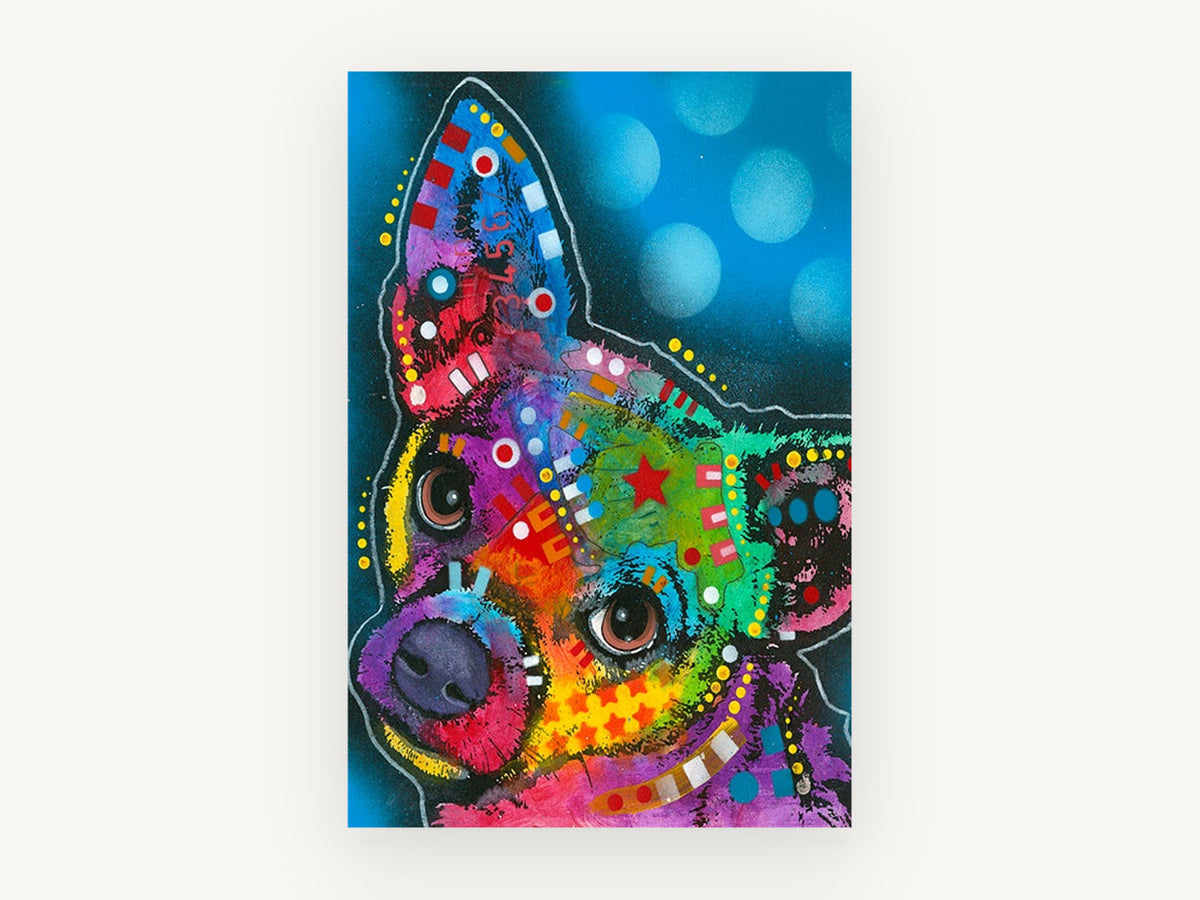 Rainbow Chihuahua Pop, colourful chihuahua pop art portrait, animal canvas wall art print, front view