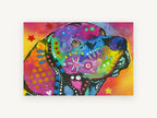 Rainbow Lab Profile, colourful labrador pop art portrait, animal canvas wall art print, front view
