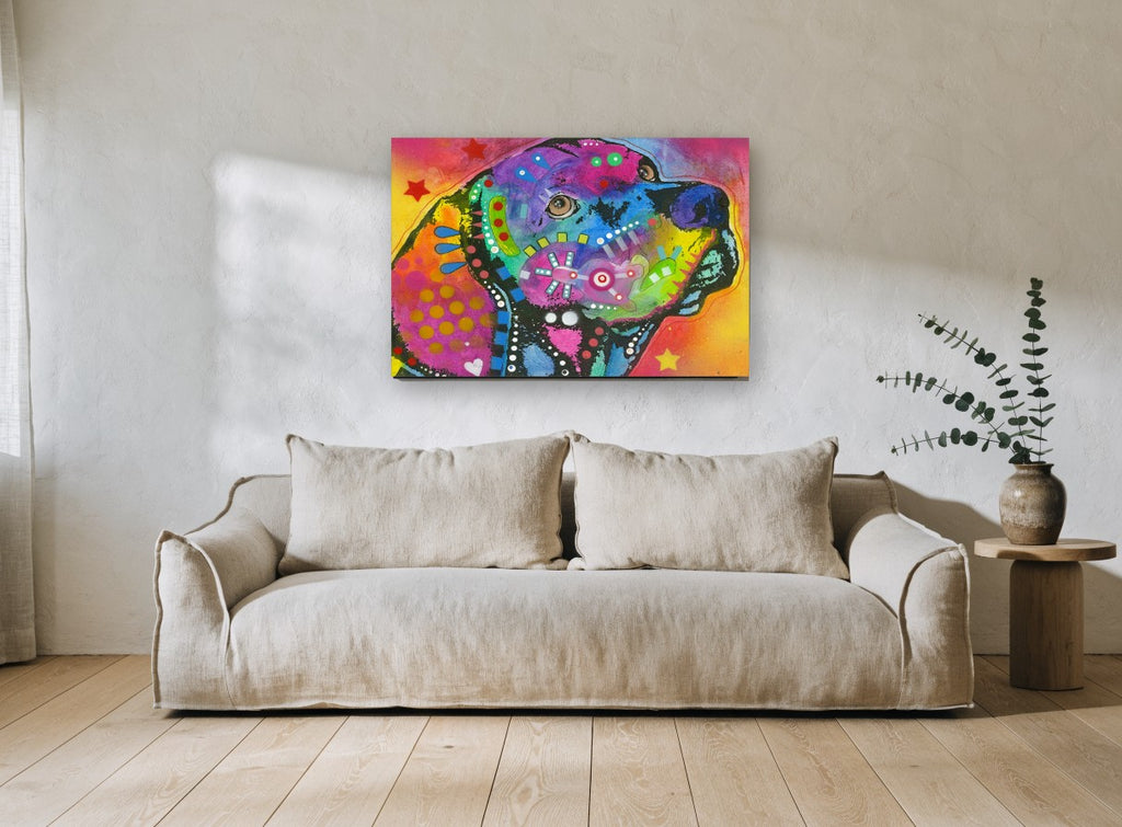 Rainbow Lab Profile animal canvas print on the wall of a living room