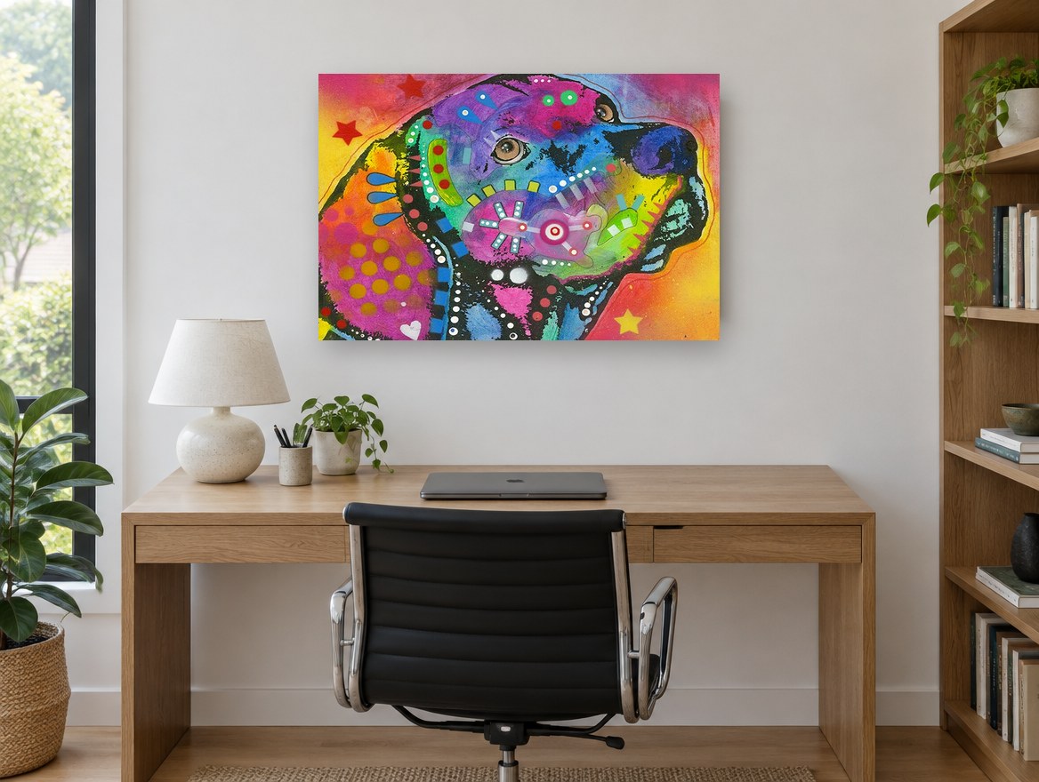 Rainbow Lab Profile animal canvas print on the wall of a study