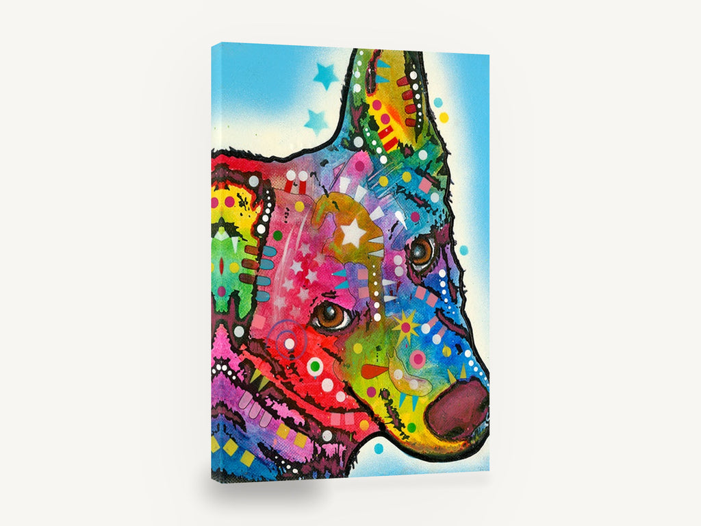 Rainbow Sheepdog Profile, colourful pop art dog portrait, animal canvas wall art print ready to hang