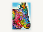 Rainbow Sheepdog Profile, colourful pop art dog portrait, animal canvas wall art print, front view