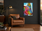 Rainbow Sheepdog Profile animal canvas print on the wall of a charcoal living room