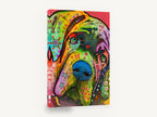 Rainbow Mastiff Gaze, colourful pop art mastiff portrait, animal canvas wall art print ready to hang