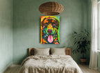 Grinning Rottie Pop animal canvas print on the wall of a bedroom