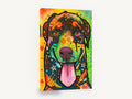 Grinning Rottie Pop, colourful rottweiler pop art portrait, animal canvas wall art print ready to hang