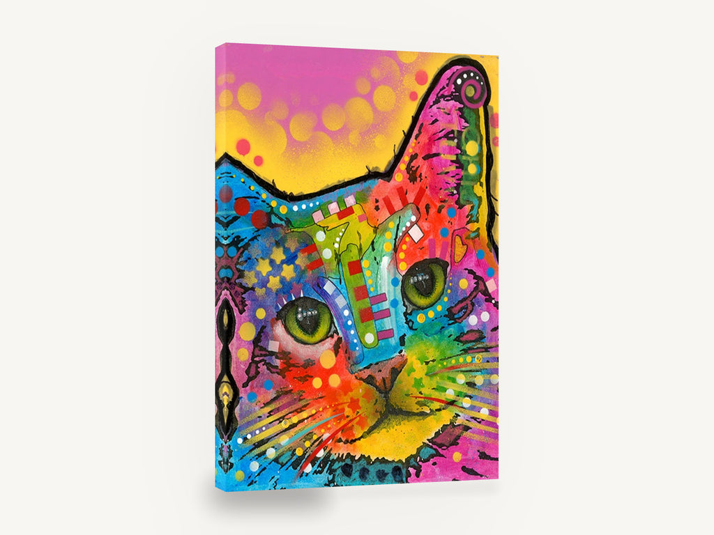 Rainbow Pop Cat, colourful pop art cat portrait, animal canvas wall art print ready to hang