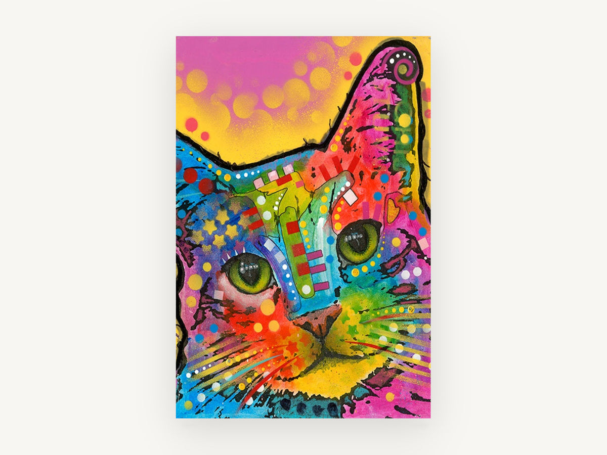 Rainbow Pop Cat, colourful pop art cat portrait, animal canvas wall art print, front view