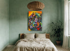 Neon Dachshund Portrait animal canvas print on the wall of a bedroom