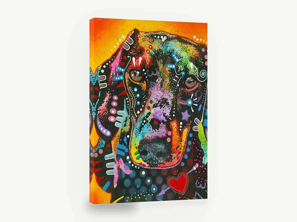 Neon Dachshund Portrait, colourful pop art dachshund portrait, animal canvas wall art print ready to hang
