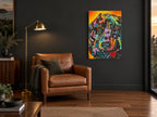 Neon Dachshund Portrait animal canvas print on the wall of a charcoal living room