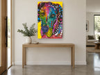 Rainbow Hound Pop animal canvas print on the wall of a entry hall
