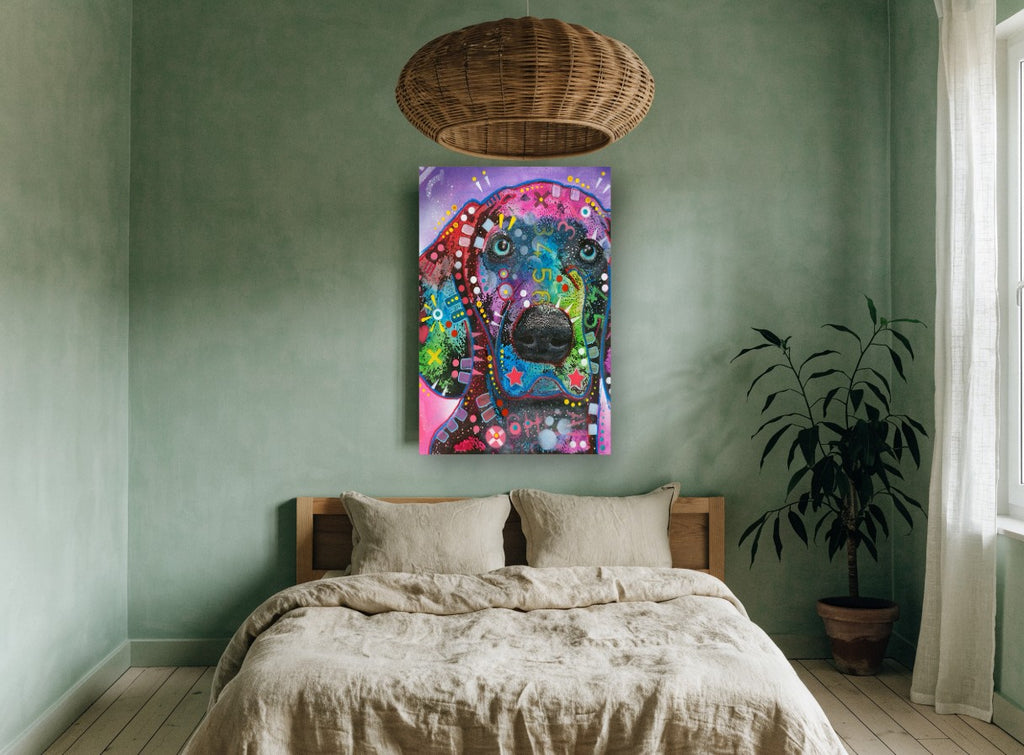 Neon Hound Pop animal canvas print on the wall of a bedroom