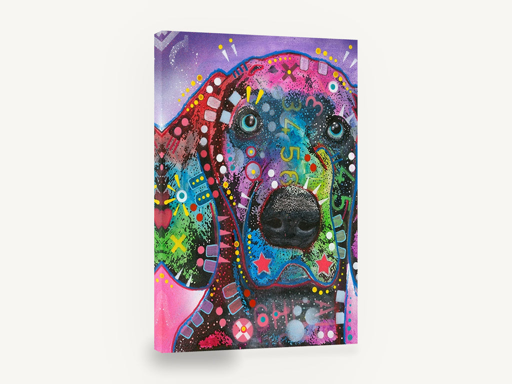 Neon Hound Pop, colourful pop art dog portrait, animal canvas wall art print ready to hang