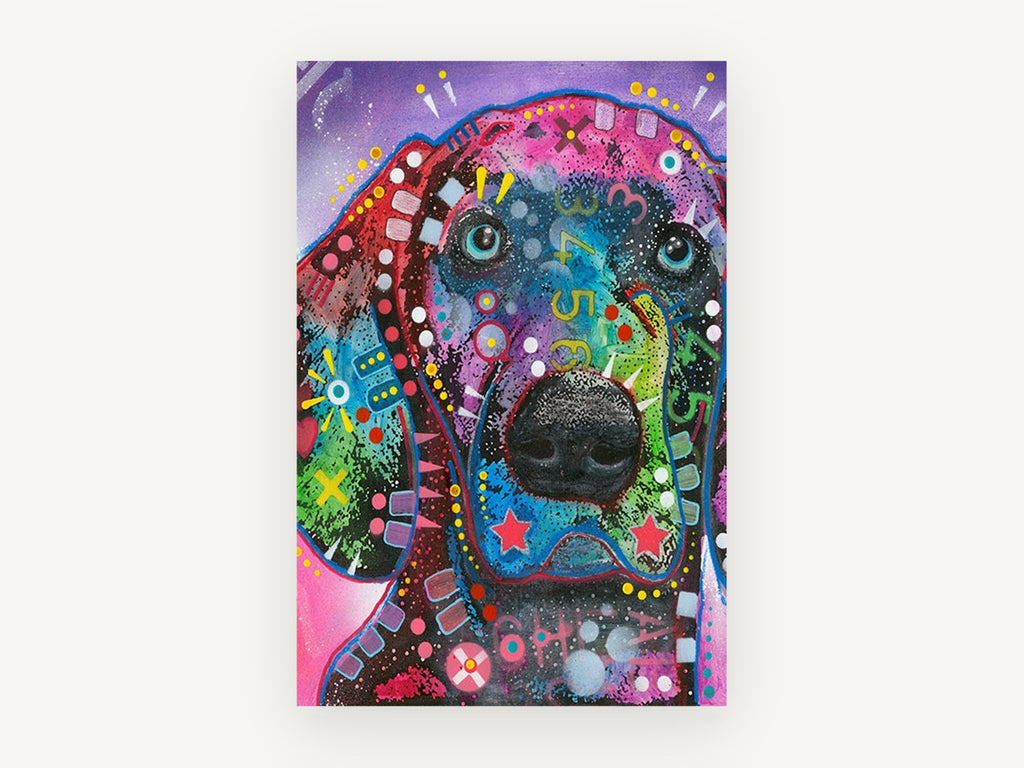 Neon Hound Pop, colourful pop art dog portrait, animal canvas wall art print, front view