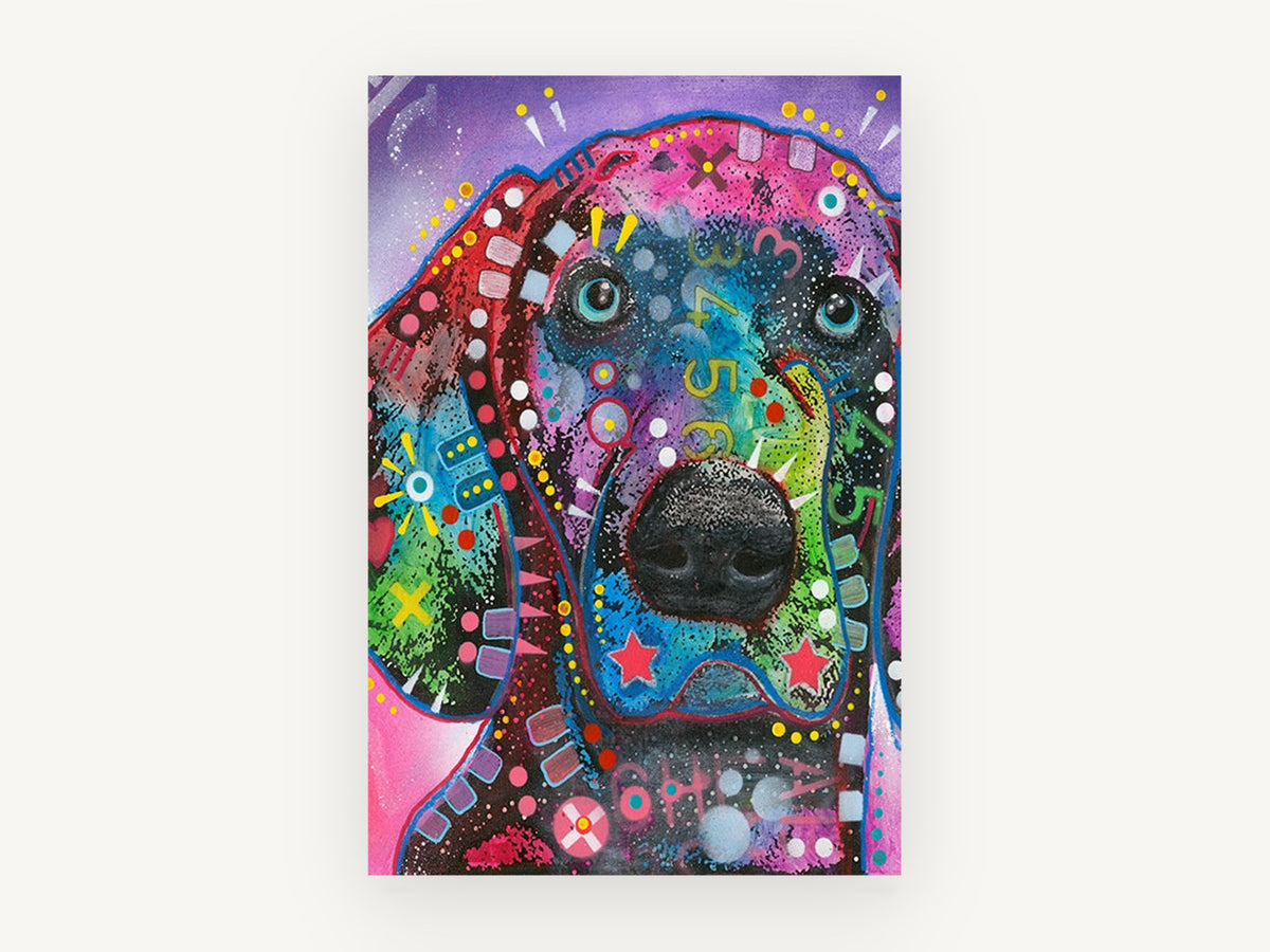 Neon Hound Pop, colourful pop art dog portrait, animal canvas wall art print, front view