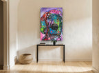 Neon Hound Pop animal canvas print on the wall of a hallway