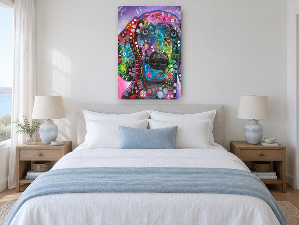Neon Hound Pop animal canvas print on the wall of a bedroom