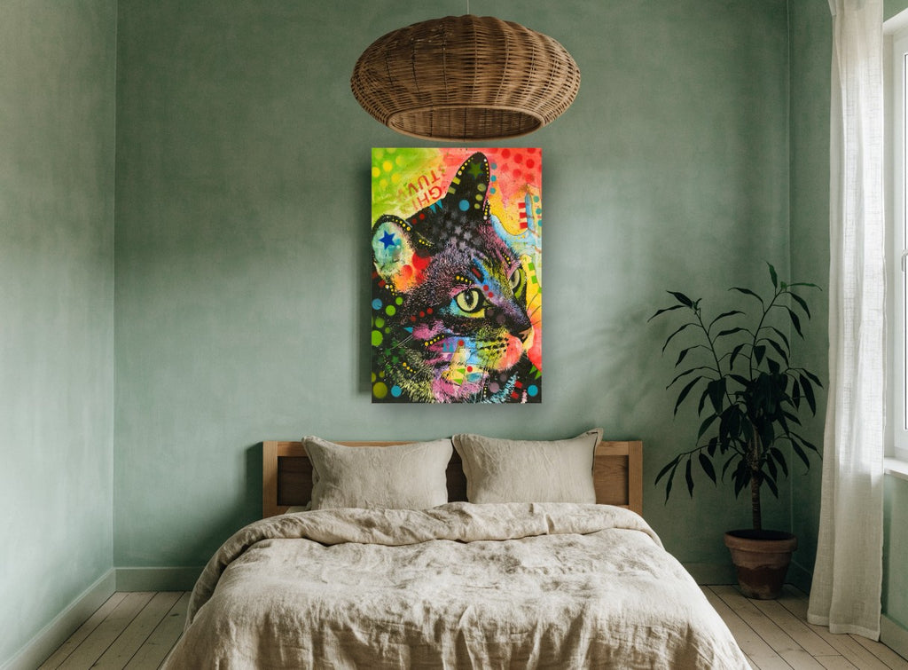Neon Tabby Profile animal canvas print on the wall of a bedroom