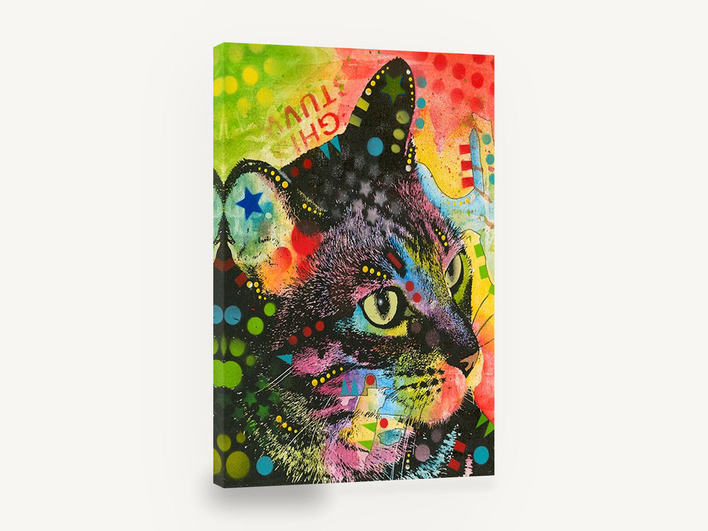 Neon Tabby Profile, colourful pop art cat portrait, animal canvas wall art print ready to hang