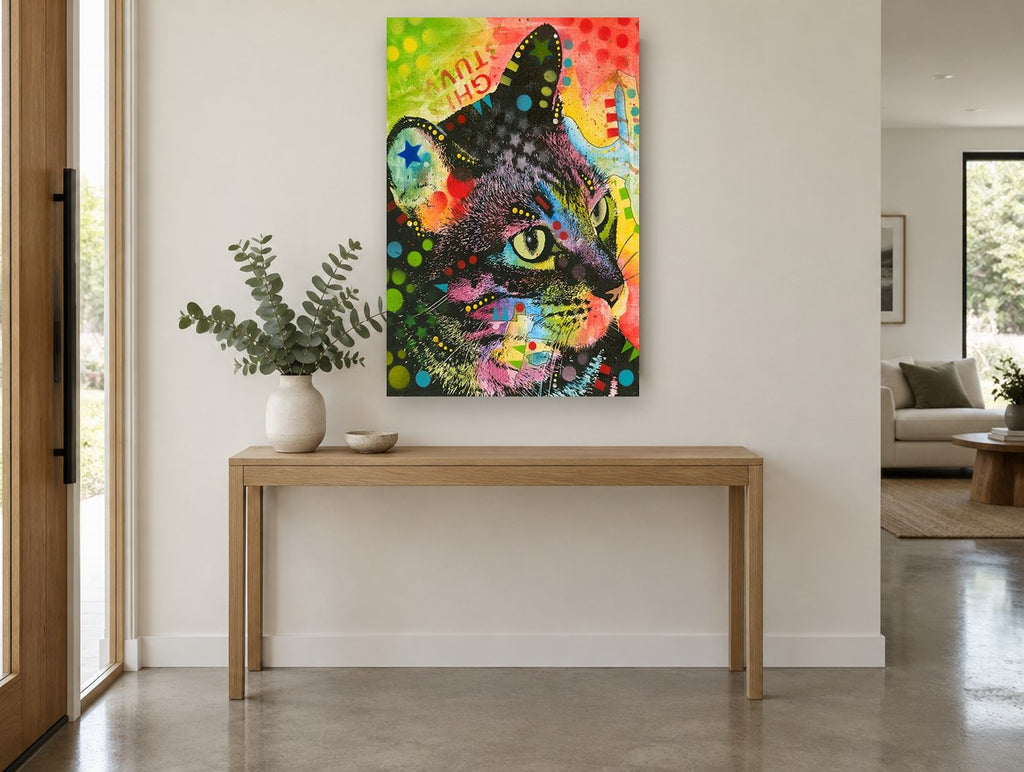 Neon Tabby Profile animal canvas print on the wall of a entry hall