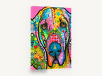 Pink Bloodhound Pop Portrait, colourful bloodhound pop art portrait, animal canvas wall art print ready to hang