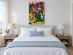 Pop Bulldog Close-Up animal canvas print on the wall of a bedroom