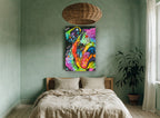 Rainbow Bulldog Stare animal canvas print on the wall of a bedroom