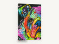Rainbow Bulldog Stare, colourful pop art bulldog portrait, animal canvas wall art print ready to hang