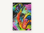 Rainbow Bulldog Stare, colourful pop art bulldog portrait, animal canvas wall art print, front view