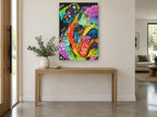 Rainbow Bulldog Stare animal canvas print on the wall of a entry hall