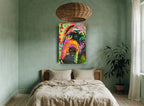 Neon Droopy Hound animal canvas print on the wall of a bedroom
