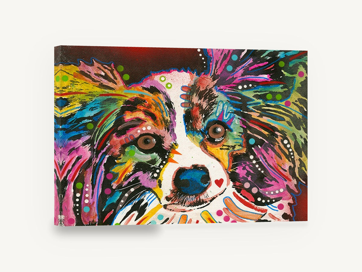 Rainbow Papillon Stare, colourful papillon dog pop art, animal canvas wall art print ready to hang