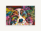 Rainbow Papillon Stare, colourful papillon dog pop art, animal canvas wall art print, front view