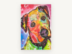 Curious Tilt Pop Dog, colourful pop art dog portrait, animal canvas wall art print, front view